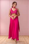 Buy_Samyukta Singhania_Pink Viscose Organza Embroidery Cutdana Leaf Moti Neck Sharara Set _at_Aza_Fashions