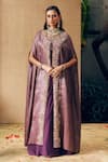 Buy_khushboo bagri_Purple Chiffon Embroidery Sequins Round Banarasi Jacquard Jacket With Gown _at_Aza_Fashions