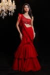 Buy_Foram Patel_Red Organza Embroidery Mirror Pre-draped Ruffle Saree With Work Blouse _at_Aza_Fashions