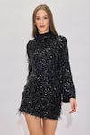 Buy_House of eda_Black Sequin And Beads Embellishments Coin Dylyn Fringe Dress _at_Aza_Fashions