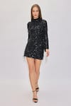 House of eda_Black Sequin And Beads Embellishments Coin Dylyn Fringe Dress _at_Aza_Fashions