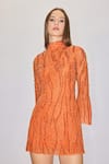 Buy_House of eda_Orange 100% Nylon Hand Embellished Chantily High Collar Azul Dress _Online_at_Aza_Fashions