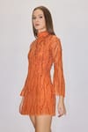 Shop_House of eda_Orange 100% Nylon Hand Embellished Chantily High Collar Azul Dress _Online_at_Aza_Fashions