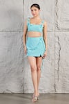 Buy_KIRAN KALSI_Blue Crepe Embroidery Crystals Square Flower Crop Top With Mini Skirt _at_Aza_Fashions