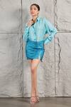 Buy_KIRAN KALSI_Blue Shirt Organza Embroidery Butterfly Button Oversized With Mini Skirt _at_Aza_Fashions