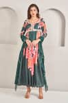 Buy_SAMMOHI BY MOKSHA AND HIRAL_Green Anarkali Crepe Silk Printed Floral Round Embroidered With Dupatta _at_Aza_Fashions