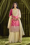 Buy_Samyukta Singhania_Cream Kurta Silk Hand Embroidery Pearl Round Zardozi Set _at_Aza_Fashions