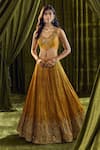 Alaya Advani_Yellow Blouse Silk Hand Embroidery Thread Leaf Zardozi Lehenga Set 