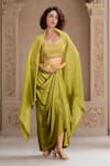 Buy_Meghna shah_Green Pure Mul Silk Embroidered Thread Scoop Foliage Blouse Dhoti Skirt Set _at_Aza_Fashions