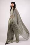 AK-OK_Grey Cotton Embroidered Thread Round Patchwork Dupatta Cape With Trouser _at_Aza_Fashions