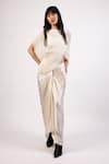 Buy_AK-OK_White Cotton Solid Tassels Top Asymmetric Sheer Ruched Draped Skirt Set _Online_at_Aza_Fashions