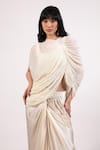 AK-OK_White Cotton Solid Tassels Top Asymmetric Sheer Ruched Draped Skirt Set _at_Aza_Fashions