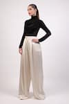 Shop_AK-OK_Black Cotton Tassels High Neck Top And Flared Trouser Co-ord Set _Online_at_Aza_Fashions