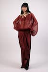 Buy_AK-OK_Maroon Organza Embroidered Thread Top Round Patchwork Draped Skirt Set _Online_at_Aza_Fashions