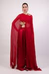 Buy_AK-OK_Red Cotton Embroidered Thread Round Patchwork Dupatta Cape With Trouser _at_Aza_Fashions