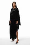 AK-OK_Black Cotton Embellished Metal Studs Round Dupatta Cape With Slit Skirt _Online_at_Aza_Fashions