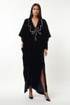 Buy_AK-OK_Black Cotton Embellished Metal Studs V-neck Slit Kaftan _at_Aza_Fashions