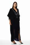 AK-OK_Black Cotton Embellished Metal Studs V-neck Slit Kaftan _Online_at_Aza_Fashions