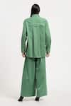 Shop_AK-OK_Green Cotton Embroidery Eyelet Collar Sleeve Shirt And Flared Trouser Co-ord Set _at_Aza_Fashions