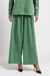 AK-OK_Green Cotton Embroidery Eyelet Collar Sleeve Shirt And Flared Trouser Co-ord Set _Online_at_Aza_Fashions