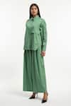 Buy_AK-OK_Green Cotton Embroidery Eyelet Collar Sleeve Shirt And Flared Trouser Co-ord Set _Online_at_Aza_Fashions