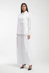 AK-OK_White Cotton Embroidery Eyelet Collar Neck Shirt And Flared Trouser Co-ord Set _Online_at_Aza_Fashions