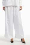 Buy_AK-OK_White Cotton Embroidery Eyelet Collar Neck Shirt And Flared Trouser Co-ord Set _Online_at_Aza_Fashions