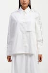 Shop_AK-OK_White Cotton Embroidery Eyelet Collar Neck Shirt And Flared Trouser Co-ord Set _Online_at_Aza_Fashions