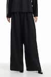 Shop_AK-OK_Black Cotton Embroidery Sleeve Front Pocket Shirt And Flared Trouser Co-ord Set _Online_at_Aza_Fashions