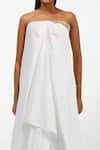 Buy_AK-OK_White Cotton Embroidery Patch Off Shoulder Placement Draped Dress _Online_at_Aza_Fashions