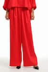 Buy_AK-OK_Red Cotton Solid Collar Neck Front Panel Crop Shirt And Flared Trouser Co-ord Set _Online_at_Aza_Fashions