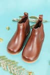 Shop_HELLO JR_Brown Plain Chelsea Leatherette Boots _at_Aza_Fashions