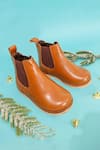 Shop_HELLO JR_Brown Plain Chelsea Leather Boots _at_Aza_Fashions