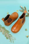 Shop_HELLO JR_Brown Plain Chelsea Leather Boots _Online_at_Aza_Fashions