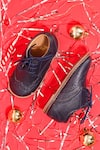 Shop_HELLO JR_Blue Textured Lace Up Leatherette Shoes _at_Aza_Fashions