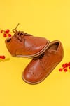 Buy_HELLO JR_Brown Textured Leatherette Lace Up Shoes _at_Aza_Fashions