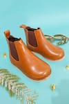 Shop_HELLO JR_Brown Plain Chelsea Leather Boots _at_Aza_Fashions