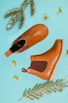 Shop_HELLO JR_Brown Plain Chelsea Leather Boots _Online_at_Aza_Fashions