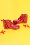 Shop_HELLO JR_Red Plain Lace Up Leatherette Shoes _at_Aza_Fashions