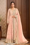Buy Kalighata Peach Chanderi Sequins, Cut Work Polo Hand Embroidered Anarkali Sharara Set at Aza Fashions Buy_Kalighata_Peach Chanderi Sequins, Cut Work Polo Hand Embroidered Anarkali Sharara Set _at_Aza_Fashions