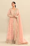 Shop_Kalighata_Peach Chanderi Sequins, Cut Work Polo Hand Embroidered Anarkali Sharara Set _Online_at_Aza_Fashions