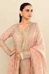 Kalighata_Peach Chanderi Sequins, Cut Work Polo Hand Embroidered Anarkali Sharara Set _Online