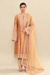 Buy_Kalighata_Gold Chanderi Sequins, Cut Work, Embroidery Round Neck Hand Kurta Set _Online_at_Aza_Fashions