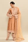 Shop_Kalighata_Gold Chanderi Sequins, Cut Work, Embroidery Round Neck Hand Kurta Set _Online_at_Aza_Fashions