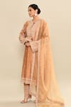 Kalighata_Gold Chanderi Sequins, Cut Work, Embroidery Round Neck Hand Kurta Set _at_Aza_Fashions