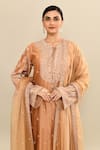Shop_Kalighata_Gold Chanderi Sequins, Cut Work, Embroidery Round Neck Hand Kurta Set 