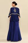 Shop_Kalighata_Blue Silk Cut Work, Sequins V-neck Navy Peplum Embroidered Kurta Set _at_Aza_Fashions