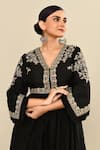 Buy_Kalighata_Black Silk Sequins, Cut Work V-neck Floral Embroidered Peplum Kurta Set 