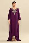 Kalighata_Purple Silk Embroidery Floral Cape Front Open Kaftan And Set _Online_at_Aza_Fashions