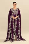 Buy_Kalighata_Purple Silk Embroidery Floral Cape Front Open Kaftan And Set _Online_at_Aza_Fashions